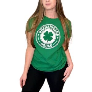 SHENANIGANS SQUAD Clover Green White Womens Tee T-shirt St Patrick’s Day Large